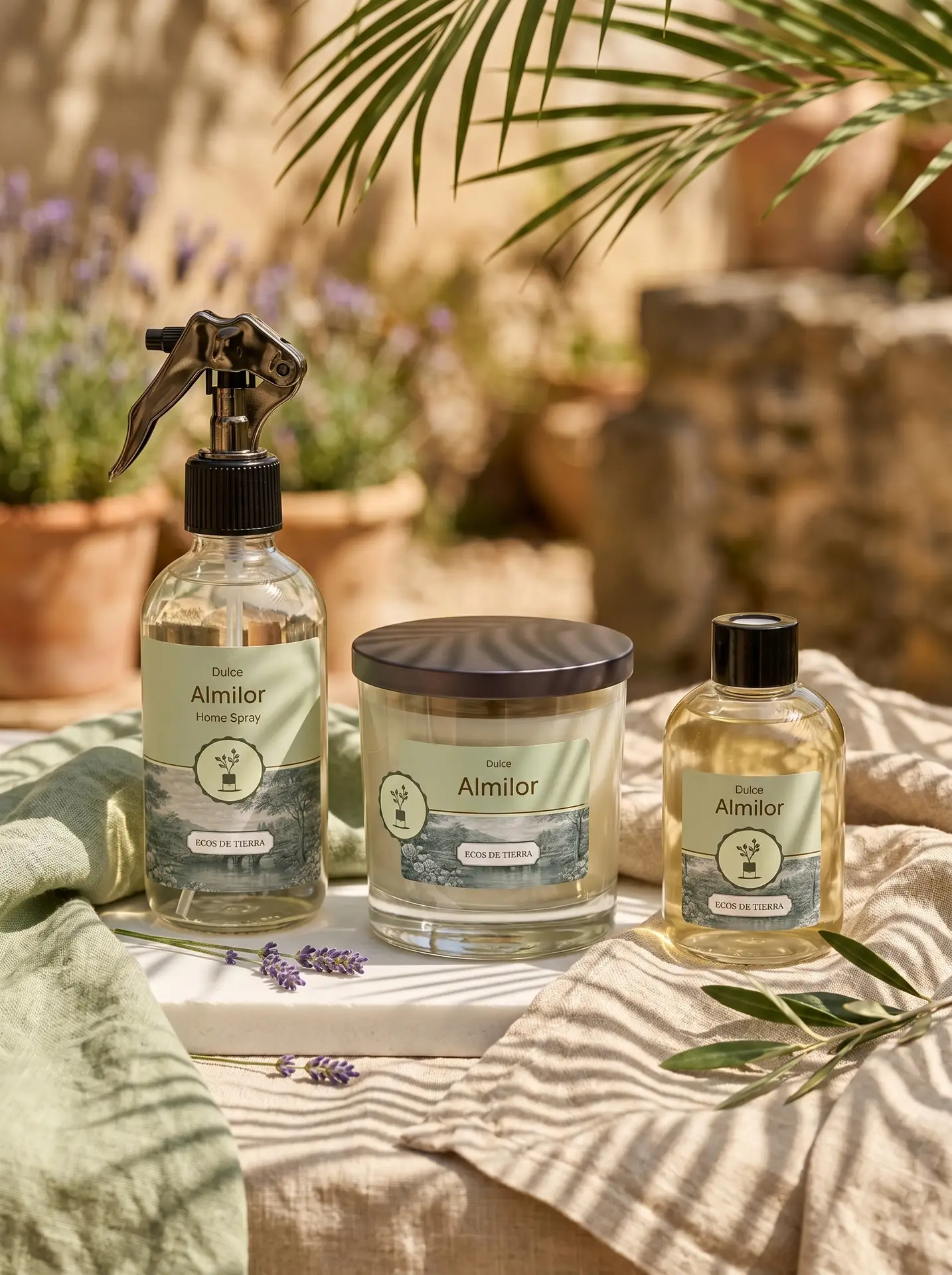 Vela artesanal Ecos de Tierra de Dulce Almilor — tierra húmeda, madera profunda y sándalo cremoso