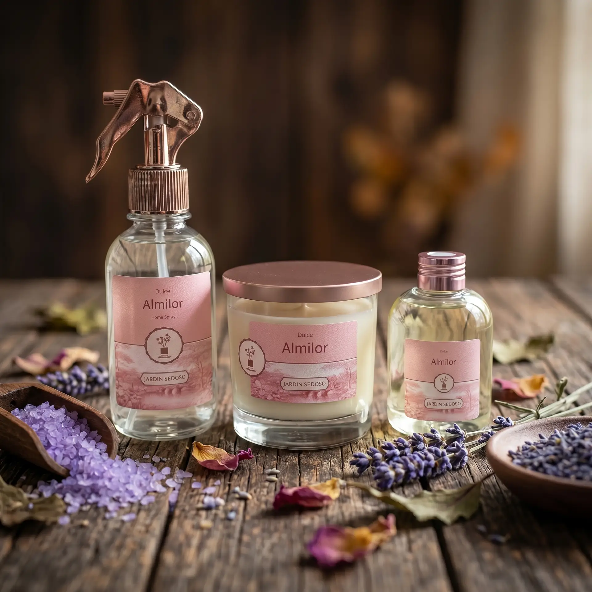 Vela artesanal Jardín Sedoso de Dulce Almilor — miel floral, patchouli sedoso y frescura botánica
