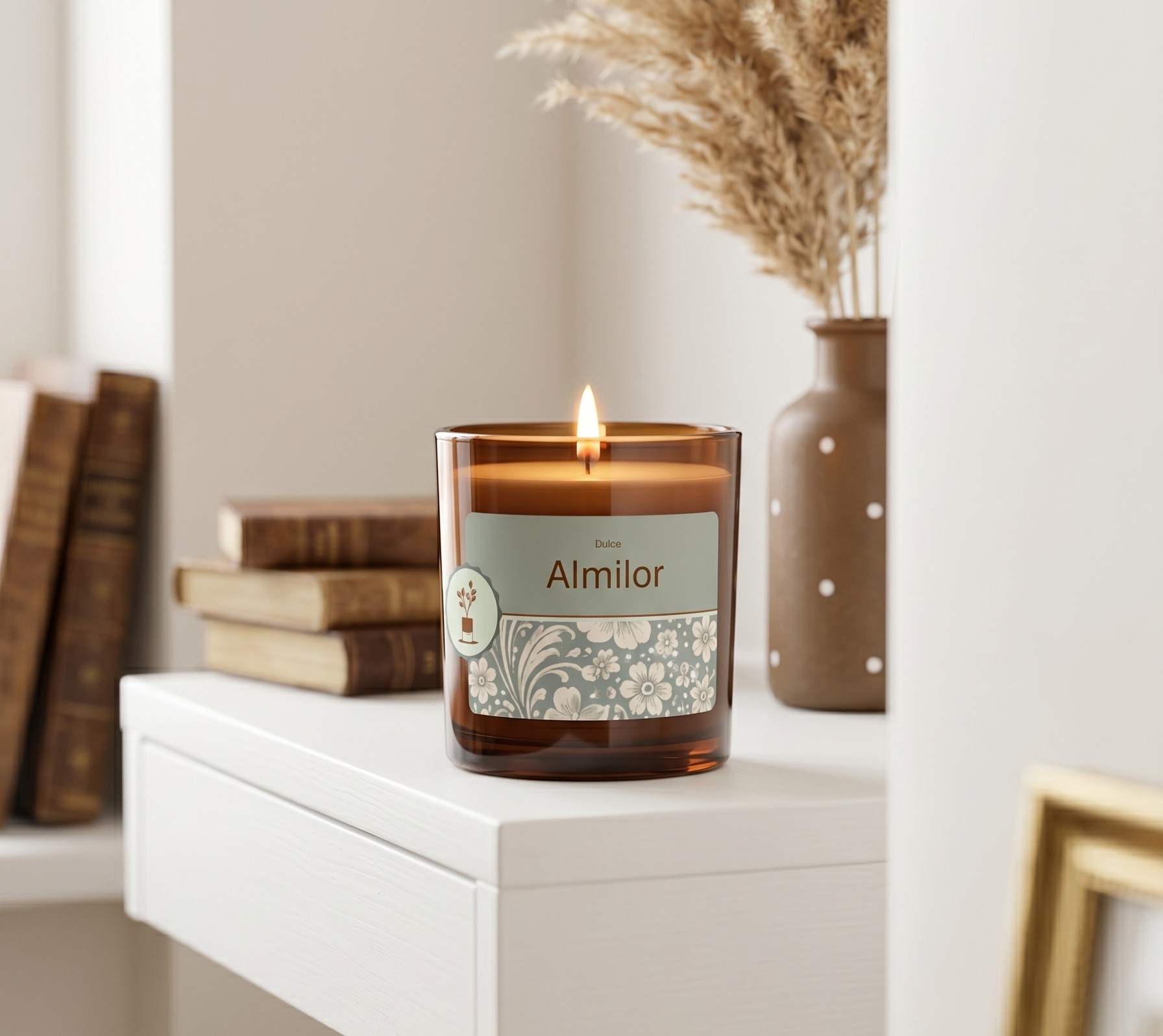 Vela Aromática Premium en Vaso Ámbar Dulce Almilor 280 gs — cera de soja 100% natural
